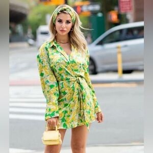 Zara Retro Floral Satin Wrap Mini Dress | 70s Festival Vacation Style | Size S